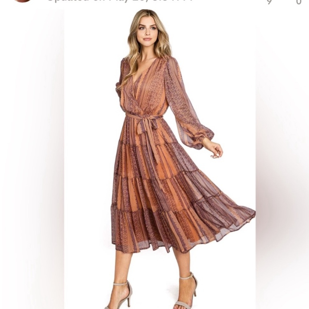 Baltic Born Long Sleeve Orange Tiered Skirt Boho Maxi Dress Size xl (A79)
